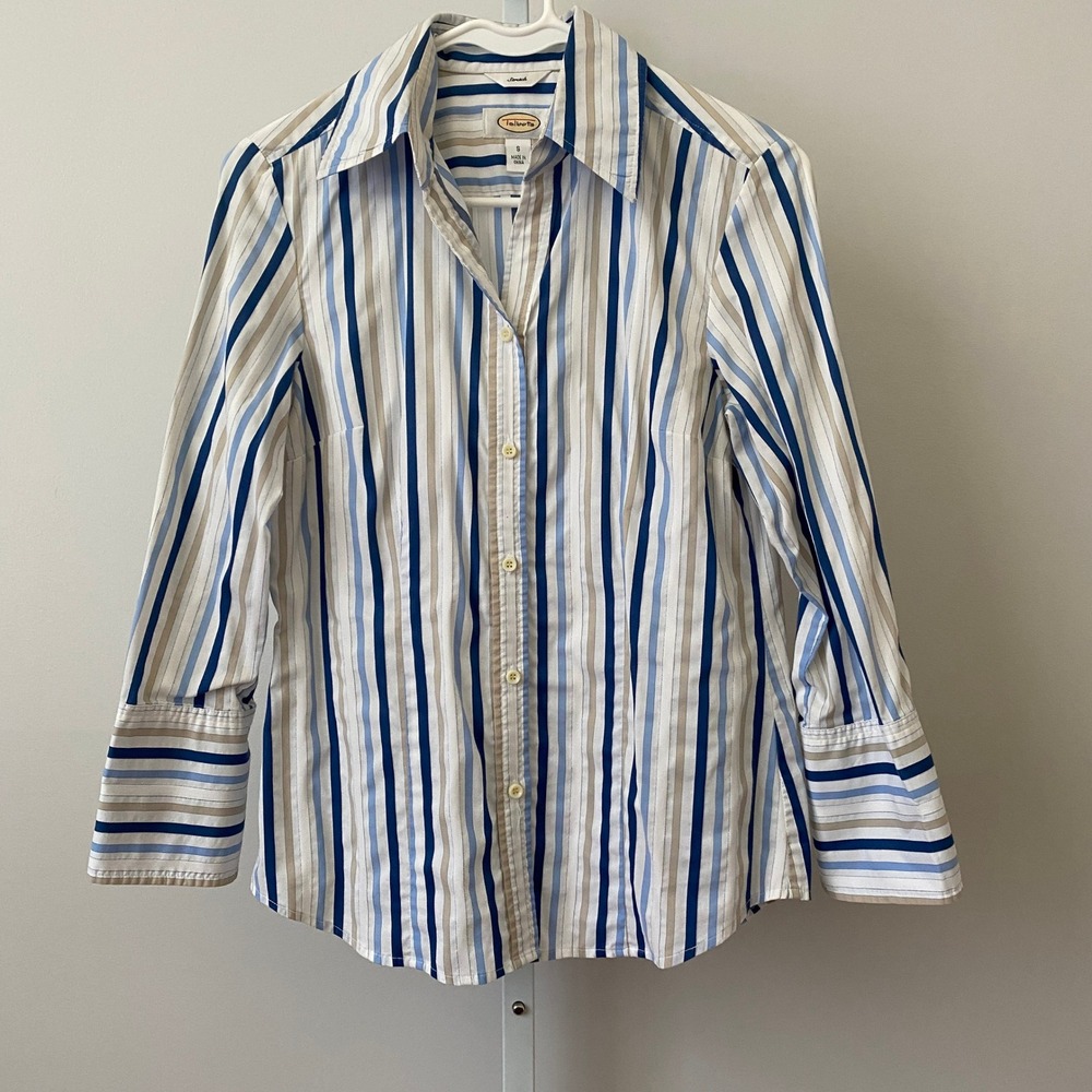 Talbots‎ Cotton Office Siren Academia Striped Button Down Shirt Small Blue White